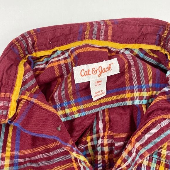 Cat & Jack Maroon Plaid Long Sleeve Button Down Shirt Baby Sz 18 month - Picture 4 of 7